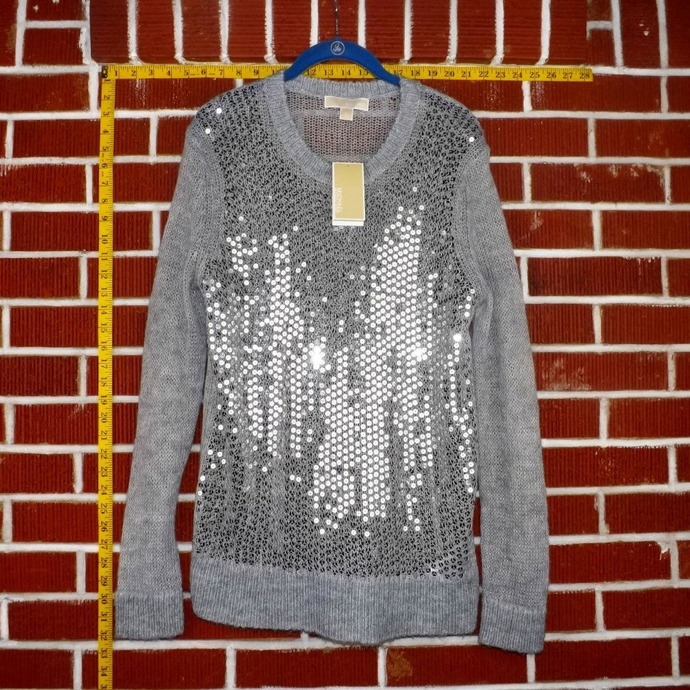 NWT Sheer Grey Sequined Michael Kors Sweater